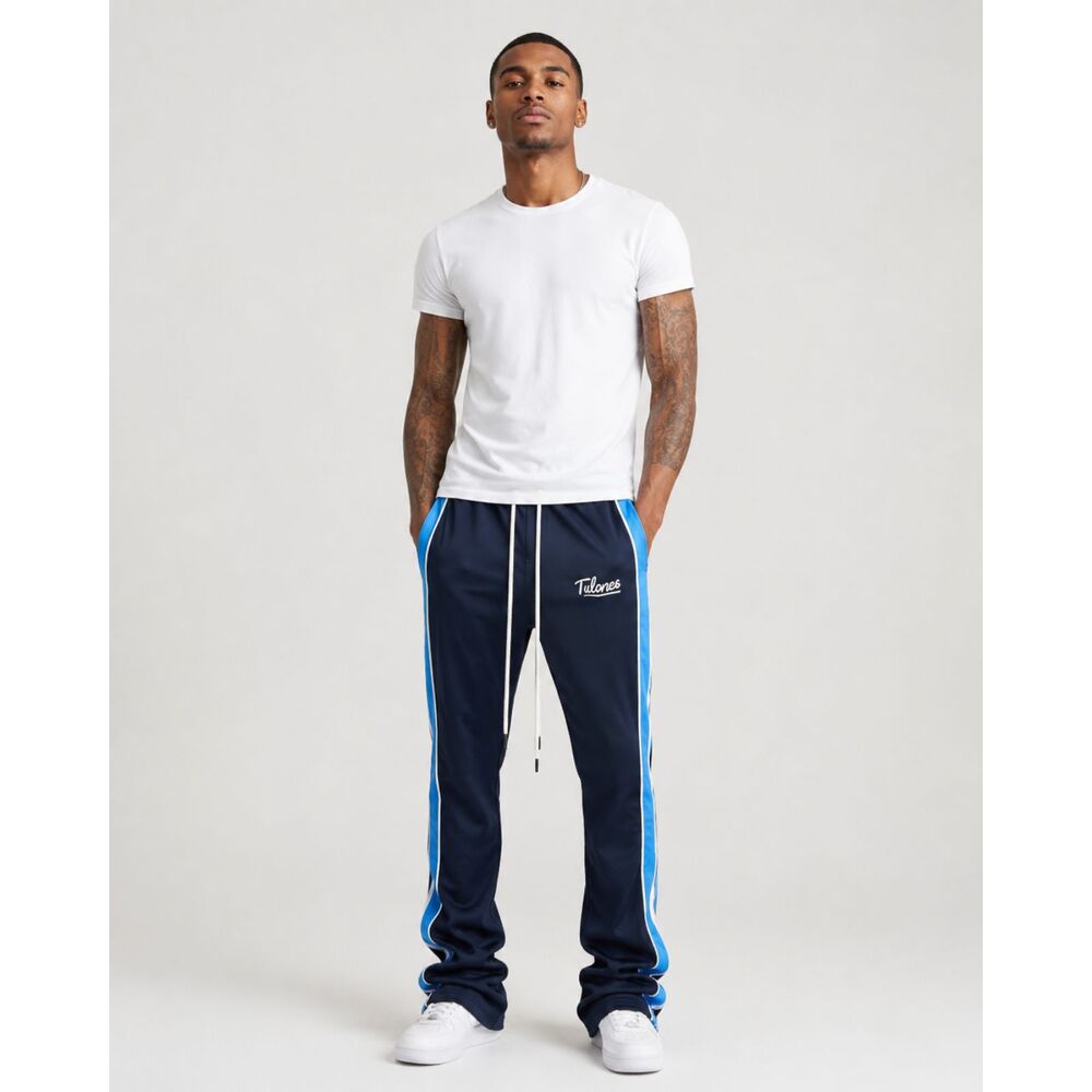 Tulones Mens Stacked Track‎ Pants Navy Blue 28W X 38L Size XS Streetwear Jogger